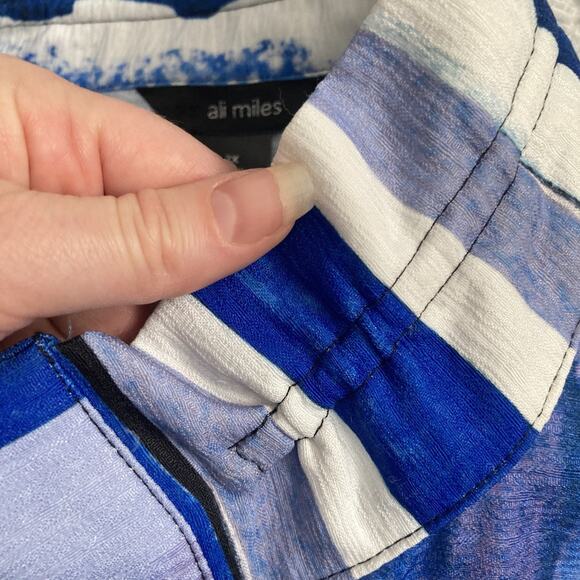 Ali Miles Lagenlook Blouse wired collar Blue artsy Geometric Long Sleeve PLUS 2X - Picture 8 of 11